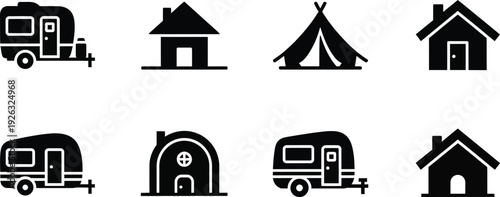 Various accommodations and travel icons