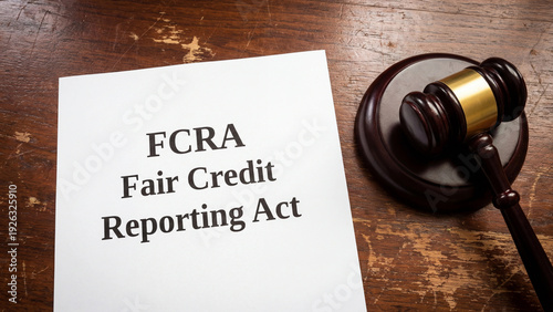 FCRA Fair Credit Reporting Act printed document beside wooden gavel on desk for consumer credit rights federal law compliance credit bureau regulation and financial legal education