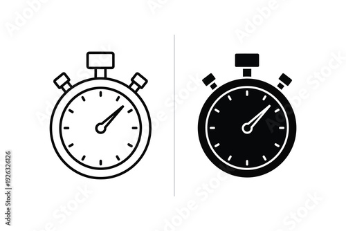 Stopwatch Icon Set: Measuring Time in Outline and Silhouette