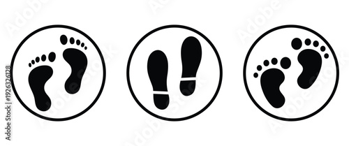 Flat vector footprint icon in circular frame isolated on a white background are used in digital and print media and Representing podiatry services. EPS 10.