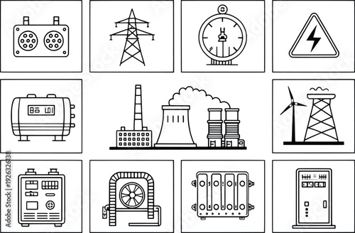 Illustrations of various electrical and power generation components