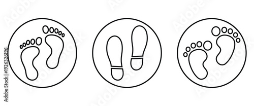 Flat vector footprint icon in circular frame isolated on a white background are used in digital and print media and Representing podiatry services. EPS 10.