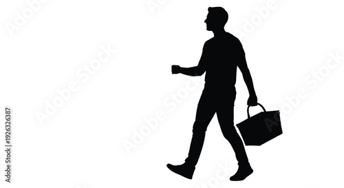 Man walking with a wicker picnic basket in his hand vector graphic illustration