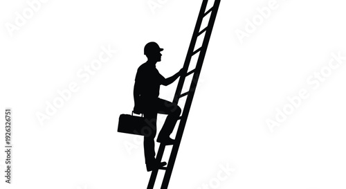 worker climbing up a ladder with briefcase in vector graphic illustration on white background