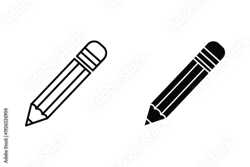 Pencil Icon: Outline and Silhouette for Writing and Creation