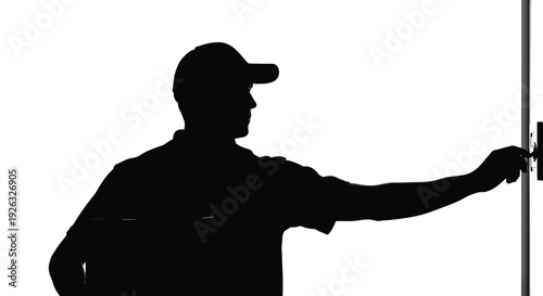 Man in silhouette operating a flagpole with a white background vector illustration design