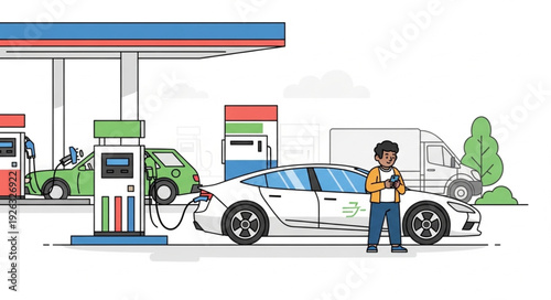 Man Refueling Car at Gas Station.