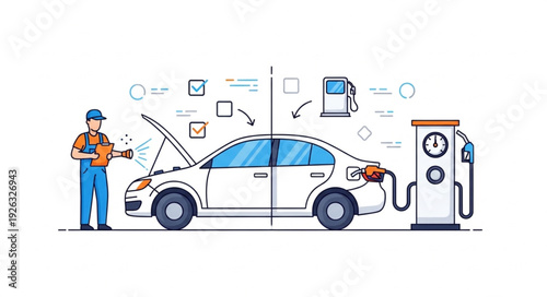 Man Refueling Car at Gas Station.