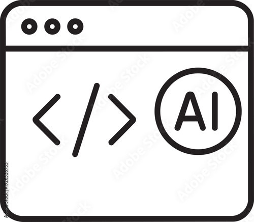 Browser window icon with code brackets and AI text representing artificial intelligence programming and automated coding scripts