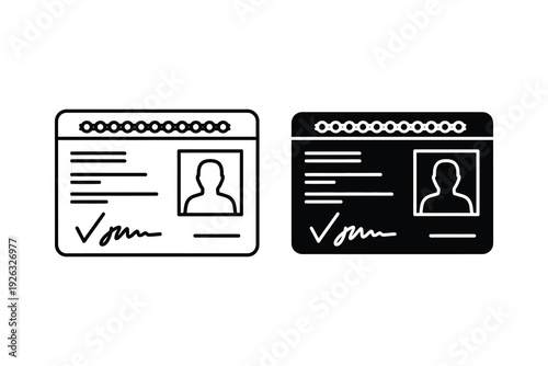 Official ID Card Icon: Outline and Silhouette for Verification