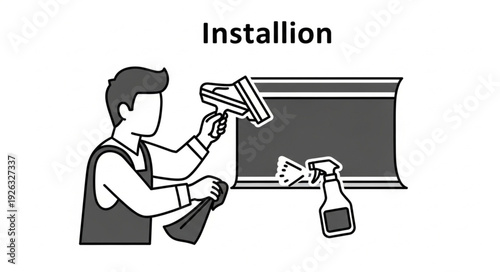 Man Installing Window Film Illustration.