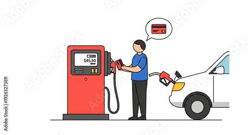Man Refueling Car at Gas Pump.