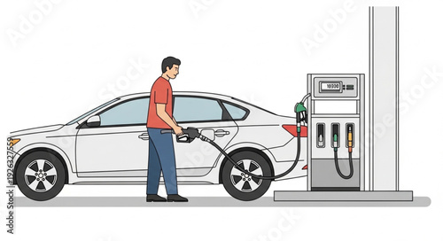Man Refueling Car at Gas Pump.