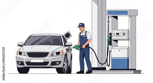 Man Refueling Car at Gas Station.