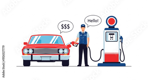 Man Refueling Car at Gas Station.