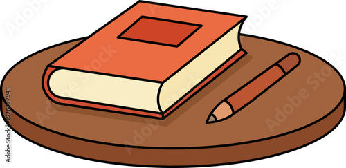 Book and Pencil on Desk Icon