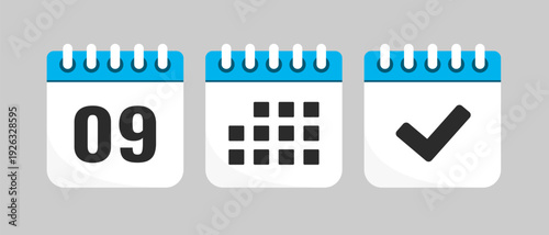 Set icons page calendar - day 9, agenda, done