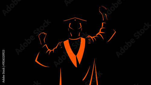 Neon Graduate Outline Silhouette, Graduation Celebration Concept
