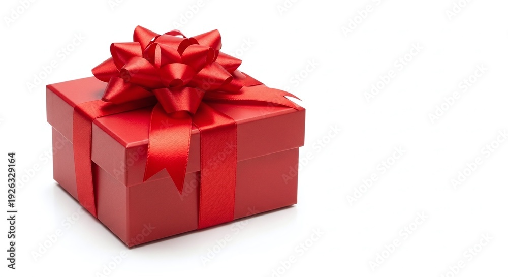 Fototapeta premium Beautifully wrapped red gift box with a large satin bow, perfect for celebrating special occasions.