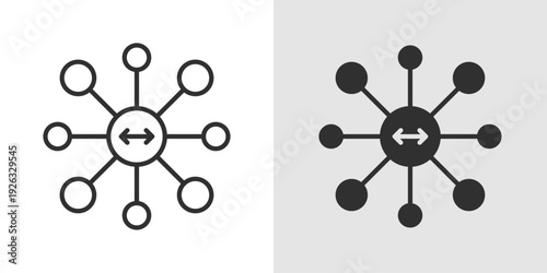 Decentralized Icon representing blockchain networks, distributed systems, and peer-to-peer technology. Stroke, filled, and colored vector illustration.