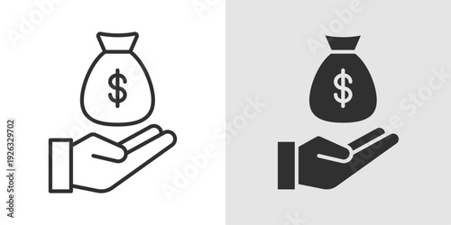Deposit Icon representing bank deposits, money transfer, and financial transactions. Stroke, filled, and colored vector illustration.