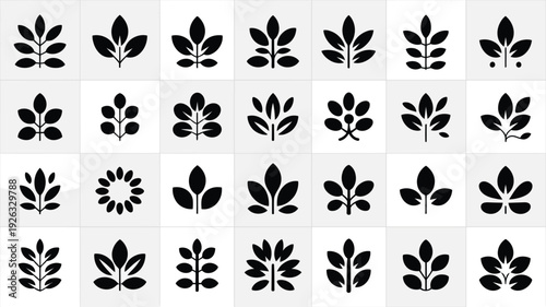 Autumn emblem silhouette logos leaf icons set black on white background for design and branding