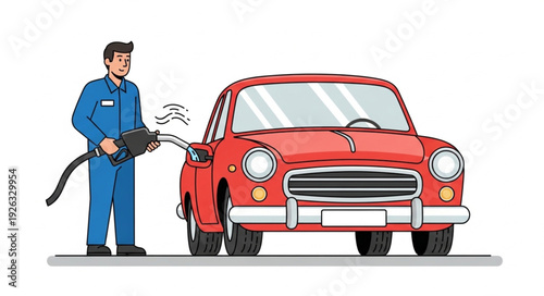 Mechanic Filling Car with Fuel.