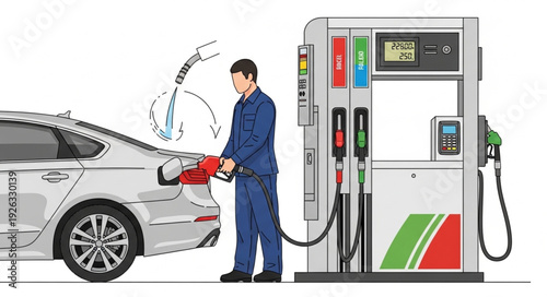 Man Refueling Car at Gas Station.