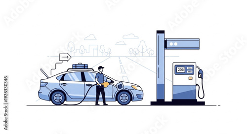 Man Refueling Electric Car at Station.