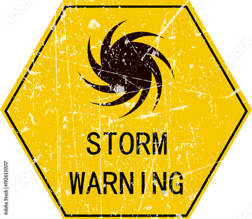 Yellow winter storm road warning sign isolated on white background