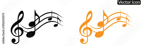 Flowing musical notes on a staff. Wavy music score with treble clef. Concept for melody, song, and harmony. Abstract sound wave vector illustration for design