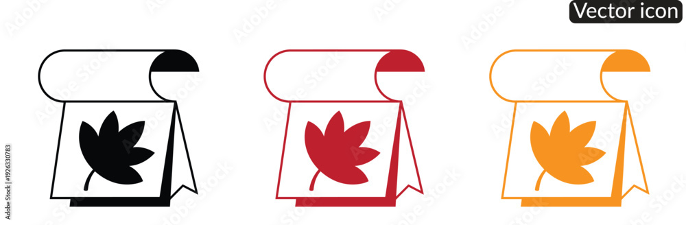 Fototapeta premium Vibrant maple leaf icons on scrolls for creative design projects and branding