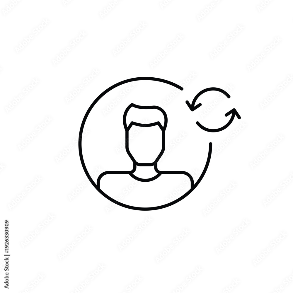 Obraz premium Account access renewal, subscription refresh, digital profile update. Male avatar and renew arrows. Pixel perfect, editable stroke vector icon