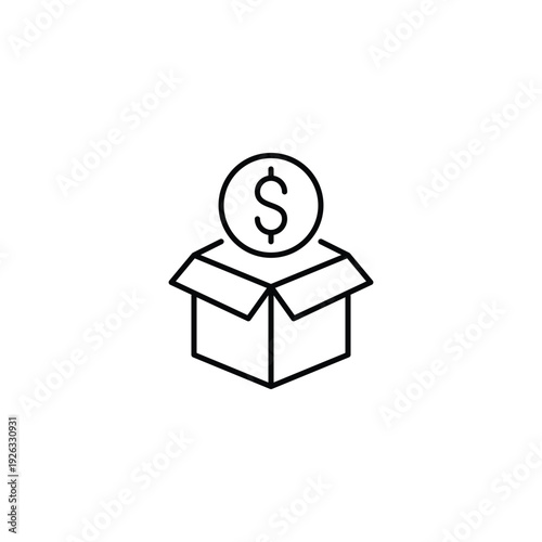 Open delivery box and dollar. Logistics cost, shipping payment and expenses. Pixel perfect, editable stroke vector icon