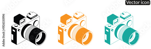 Camera icon set. photo camera in flat style symbol. photography camera line art signs, vector illustration