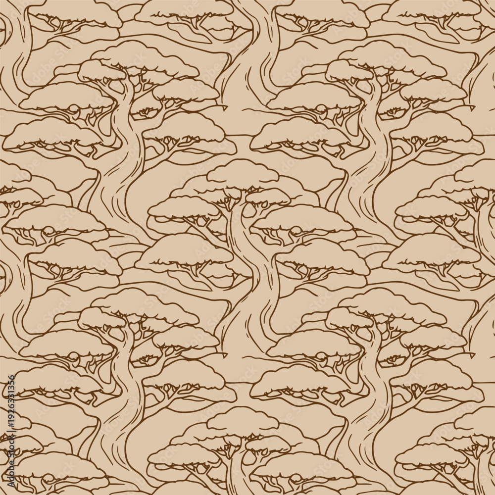 Fototapeta premium Seamless vector tree pattern background with decorative floral and leaf elements