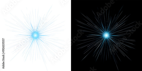 Blue Neon Energy Burst – Abstract Radial Light Explosion on Black