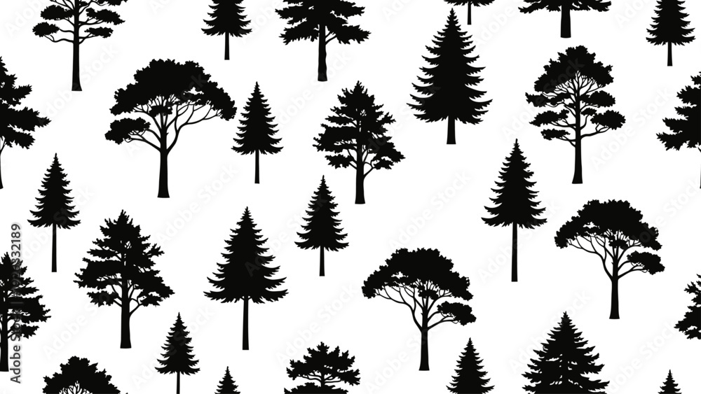 Fototapeta premium Collection of Various Tree Silhouettes.