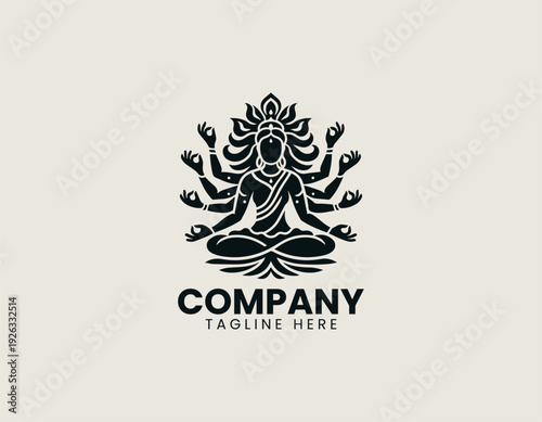 Buddha face with mandala halo black vector logo illustration