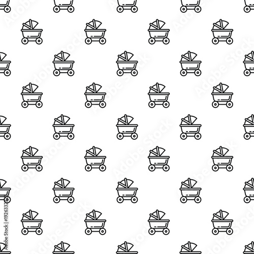 Seamless pattern of baby strollers representing newborn care and motherhood