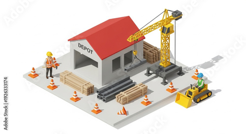 Miniature Construction Site with Crane.