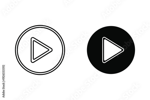 Play Button Icon - Circle Outline and Solid Style for Media Playback