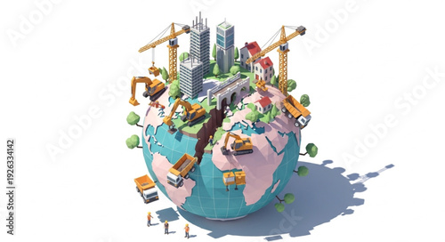 Miniature City on Globe Model.