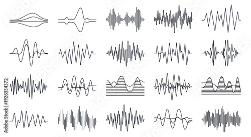 Collection of various sound waves and audio spectrum visualizations.