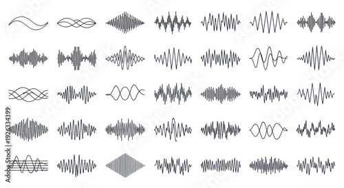 Collection of various sound waves and audio spectrum visualizations.