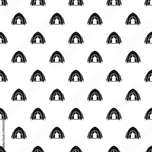 Seamless pattern of black tent icons repeating on a white background