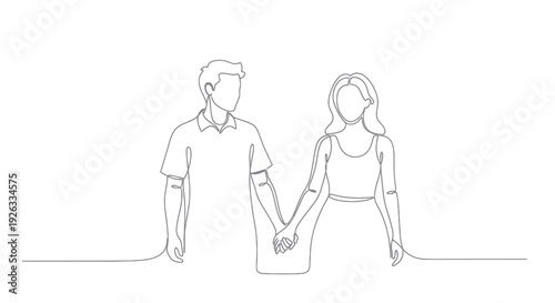 Couple Holding Hands Continuous Line Drawing.