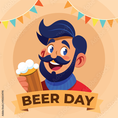Vector illustration of international beer day social media template