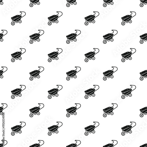 Seamless pattern of black garden carts on a white background