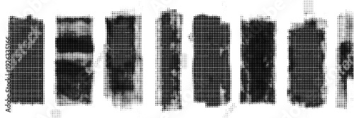 Set of hand-made grunge textures with paint roller effect, artisan paint stains, linocut stamp, artistic background for text and design, vector illustration isolated on transparent background.